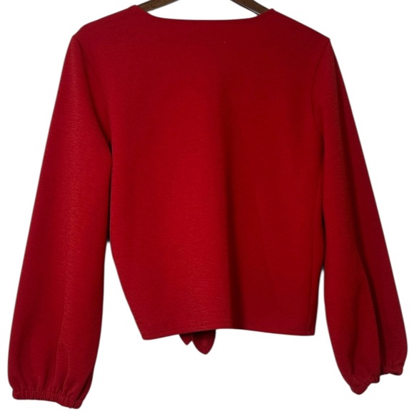 Madewell Texture & Thread Crimson Red Crepe Wrap Top Size L Long Balloon Sleeve - Picture 9 of 10